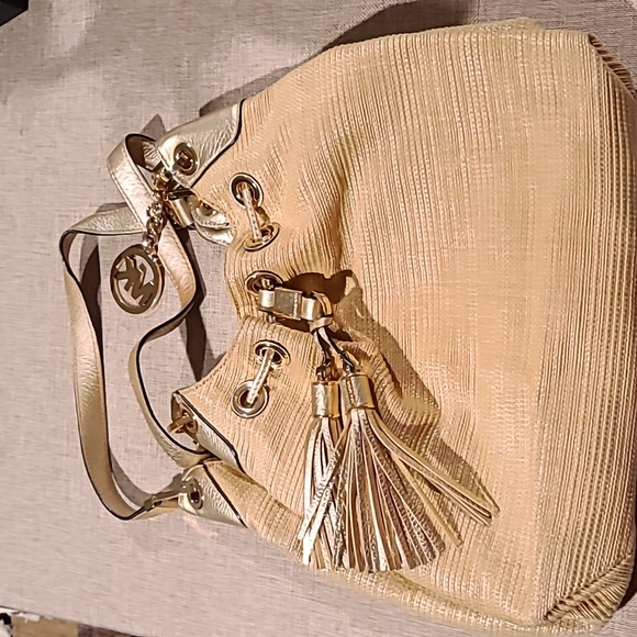 MICHAEL Michael Kors Handbags - Authentic Michal Kors Woven Straw W/Gold Leather Trim bag